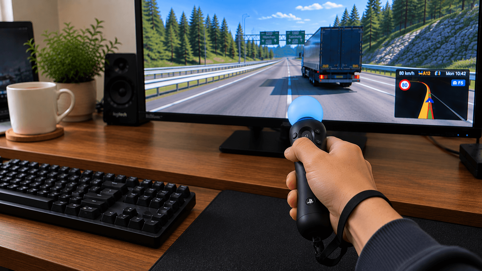 Playing Truck Sim With Motion Gyro Controller