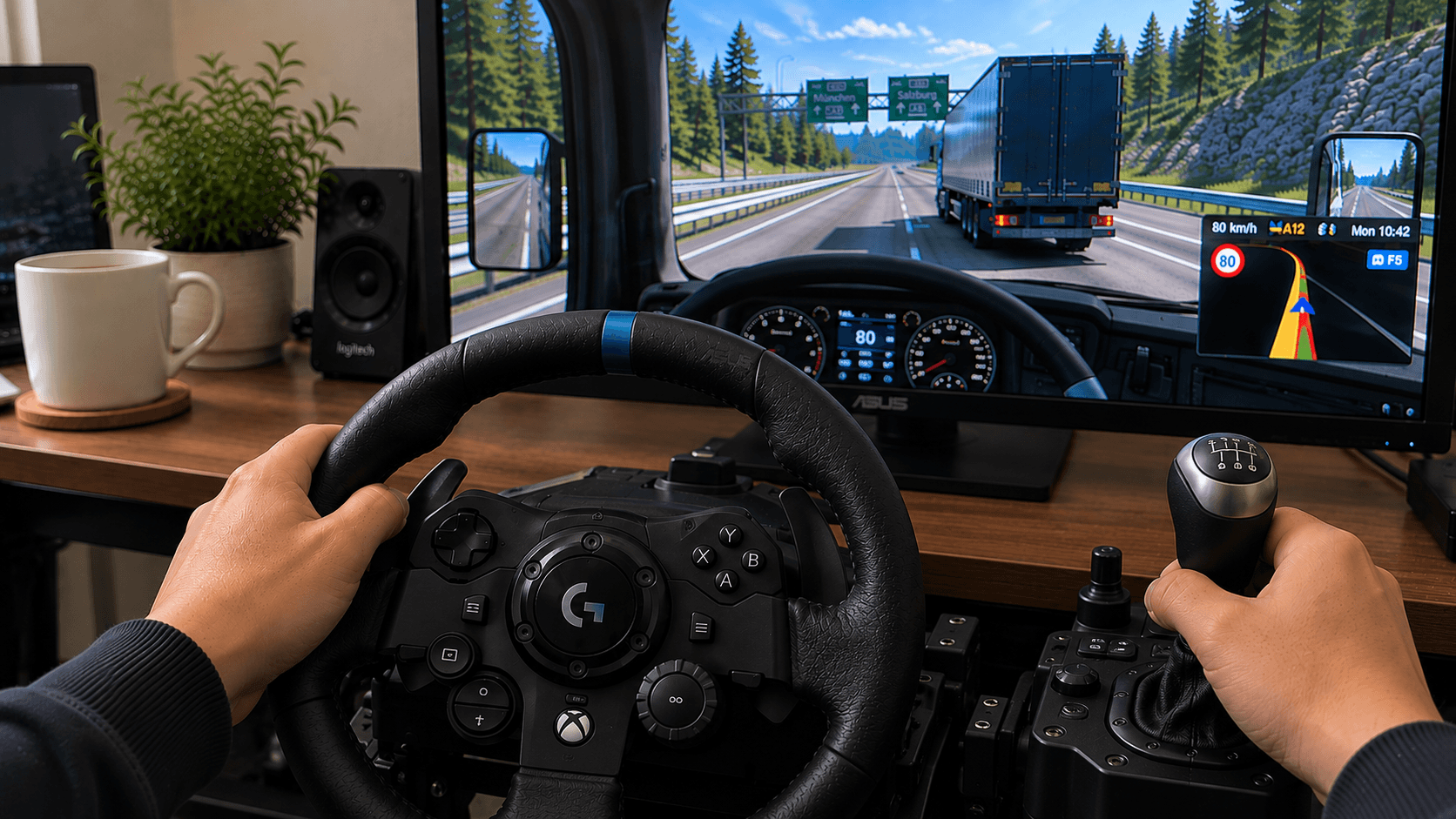 Playing Truck Sim With Steering and Shifter